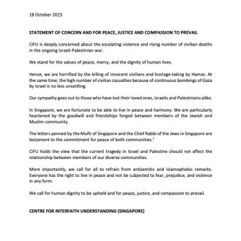 Statement of Concern For Peace, Justice And Compassion To Prevail